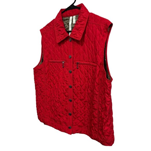 Debra DeRoo Womens Quilted Red Sleeveless Vest Zippered Pockets Sz XL - Picture 3 of 10